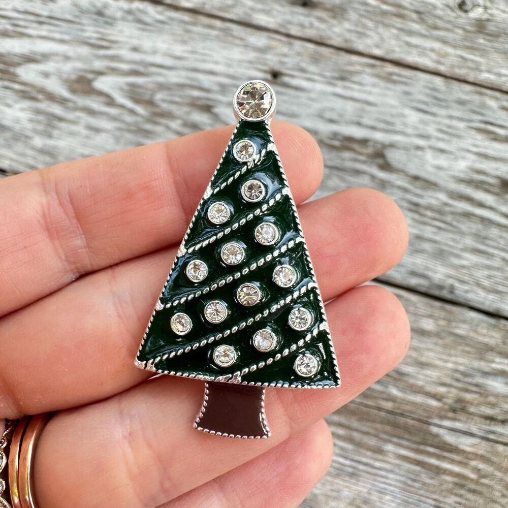 Vintage Jewelry Christmas Tree Brooch Pin Christmas Tree with Rhinestones